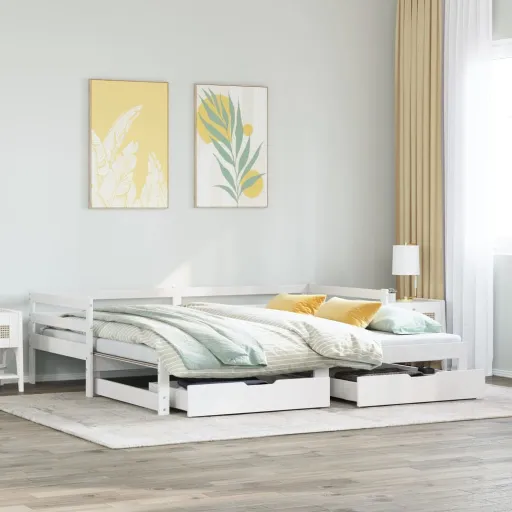 Sofá-Cama com Gavetão e Gavetas Sem Colchão 90x200 cm Branco