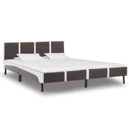 Estrutura de Cama 180x200 cm Couro Artificial Cinzento e Branco