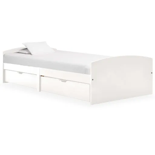 Estrutura de Cama com 2 Gavetas 90x200 cm Pinho Maciço Branco