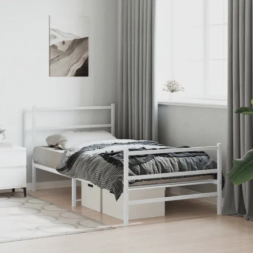 Estrutura de Cama com Cabeceira e Pés 107x203 cm Metal Branco