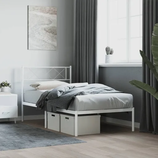 Estrutura de Cama Sem Colchão com Cabeceira 75x190 cm Branco