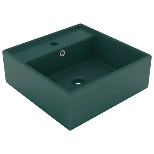 Lavatório Luxuoso Quadrado 41x41 cm Cerâmica Verde-Escuro Mate