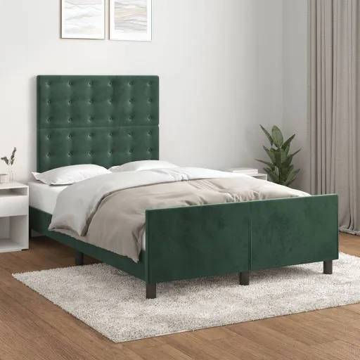 Estrutura de Cama com Colchão Verde Escuro 120x190 cm Veludo