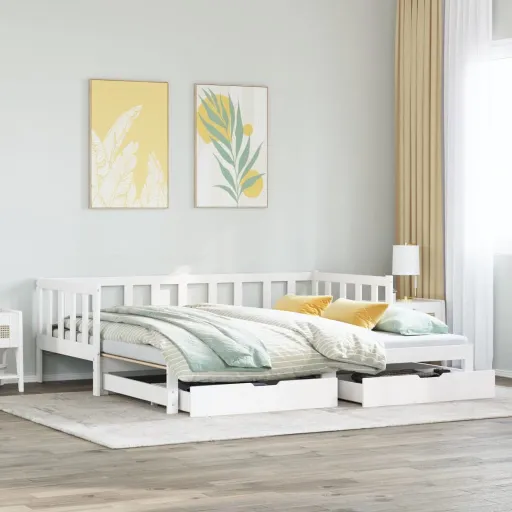 Sofá-Cama com Gavetão e Gavetas Sem Colchão 90x190 cm Branco