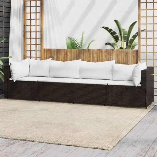 Conjunto Lounge Jardim c/ Almofadões Vime PE Castanho (4 pcs)