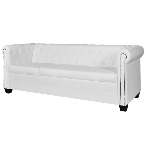 Sofá Chesterfield de 3 Lugares em Couro Artificial Branco