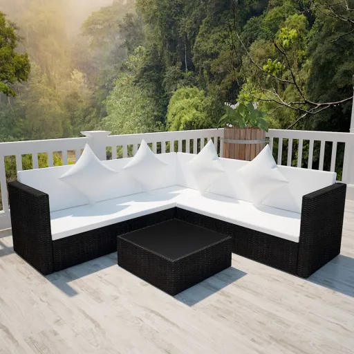 Conjunto Lounge de Jardim c/ Almofadões Vime PE Preto (4 pcs)