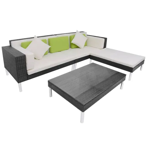 Conjunto Lounge de Jardim c/ Almofadões Vime PE Preto (4 pcs)