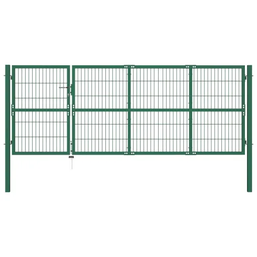 Portão para Cerca de Jardim com Postes 350x120 cm Aço Verde