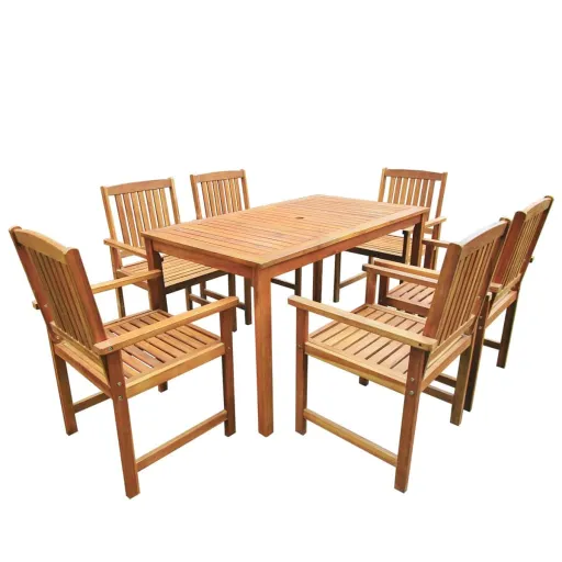 Conjunto de Jantar de Exterior Madeira Acácia Maciça (7 pcs)