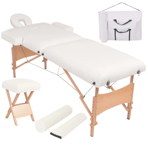 Mesa Massagem Dobrável 2 Zonas + Banco 10 cm Espessura Branco