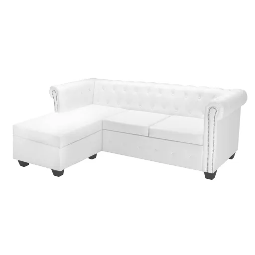 Sofá Chesterfield em Forma de L Couro Artificial Branco