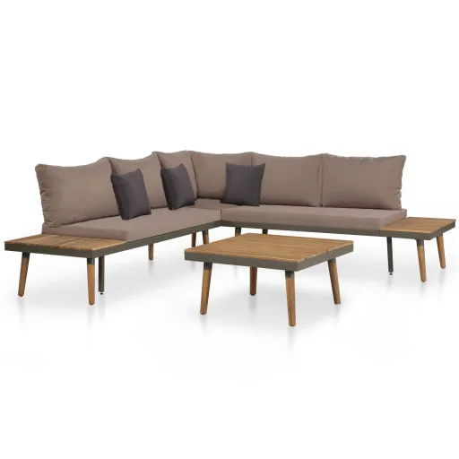 Conj. Lounge Jardim c/ Almofadões Acácia Maciça Castanho (4 pcs)