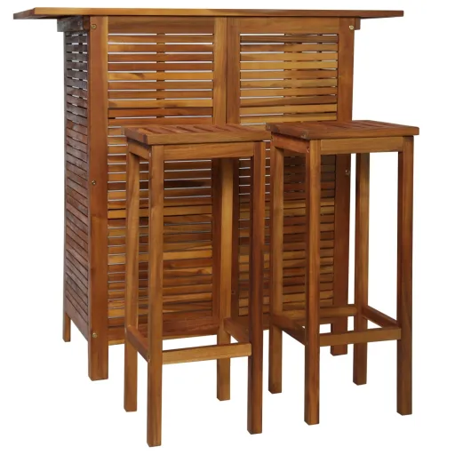 Conjunto Mesa e Cadeiras de Bar   Madeira de Acácia Maciça (3 pcs)