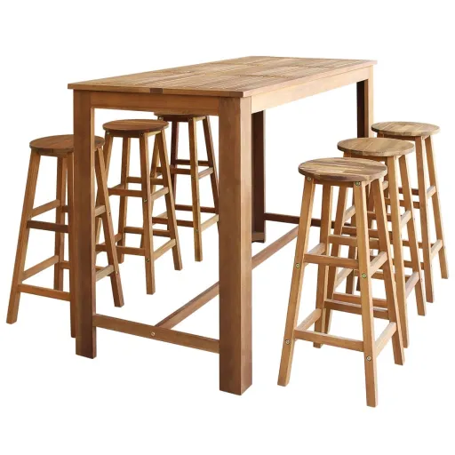 Conjunto Mesa e Bancos de Bar   Madeira de Acácia Maciça (7 pcs)