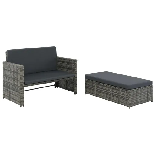 Conjunto Lounge de Jardim c/ Almofadões Vime PE Cinzento (2 pcs)