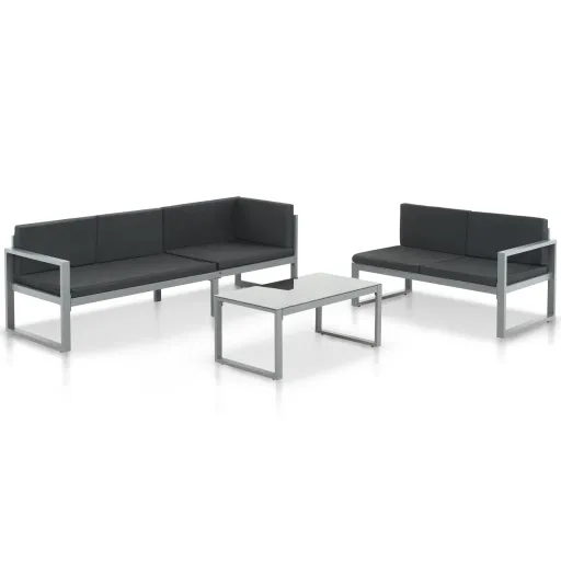 Conjunto Lounge p/ Jardim com Almofadas   Alumínio Preto (3 pcs)