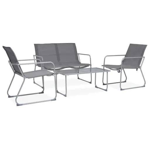 Conjunto Lounge para Jardim Tecido e Aço Cinzento (4 pcs)