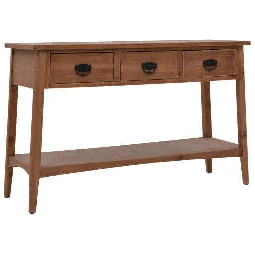 Mesa Consola Madeira de Abeto Maciça 126x40x77,5 cm Castanho