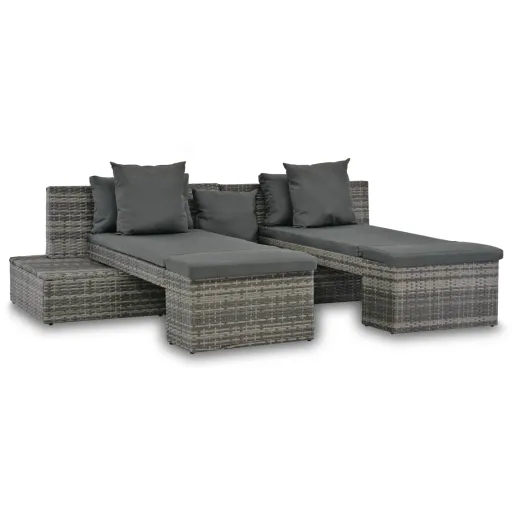 Conjunto Lounge de Jardim c/ Almofadões   Vime PE Cinzento (4 pcs)