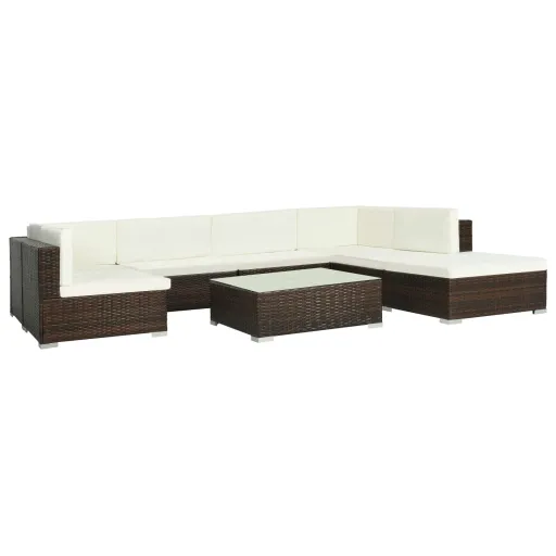 Conjunto Lounge Jardim c/ Almofadões Vime PE Castanho (8 pcs)