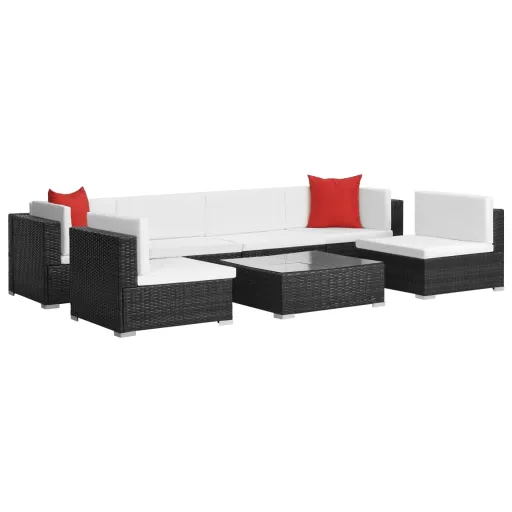 Conjunto Lounge de Jardim c/ Almofadões Vime PE Preto (7 pcs)