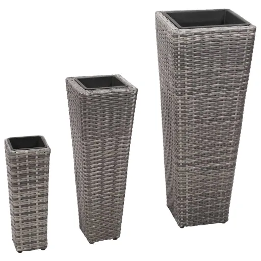 Vasos/Floreiras de Jardim Elevados   Vime PE Cinzento (3 pcs)