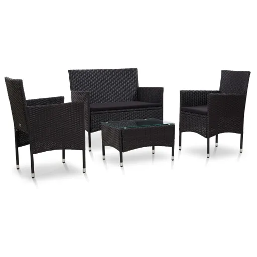 Conjunto Lounge de Jardim c/ Almofadões Vime PE Preto (4 pcs)