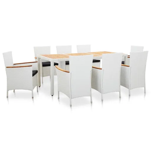 Conjunto de Jantar para Exterior Vime PE Branco (9 pcs)