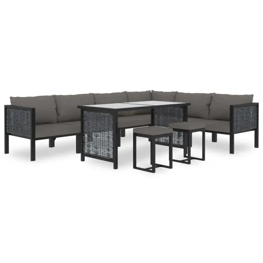 Conjunto Lounge de Jardim c/ Almofadões Vime PE Antracite (9 pcs)