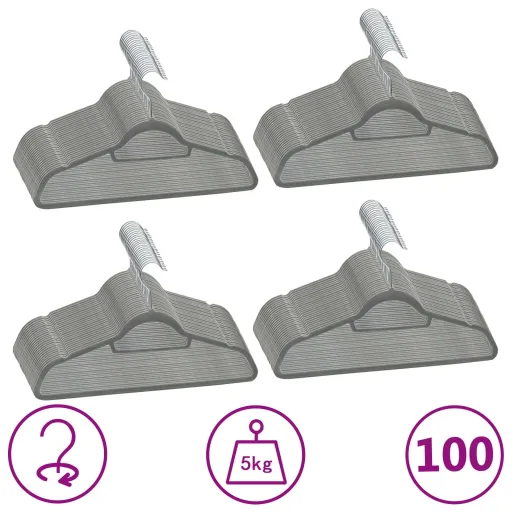 Conjunto de Cabides Antiderrapantes Veludo Cinzento (100 pcs)