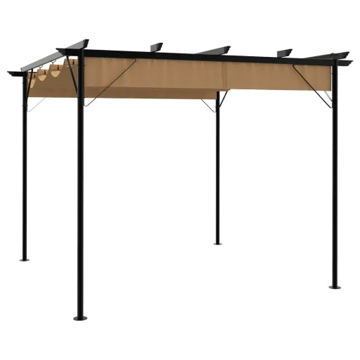 Pérgola com Toldo Retrátil 3x3 m 180 g/m² Aço Cinza-Acastanhado