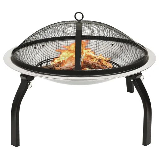 Braseira e Barbecue 2-em-1 com Atiçador 56x56x49 cm Aço Inox.