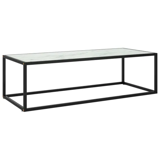 Mesa de Centro 120x50x35 cm Preto com Vidro Mármore Branco