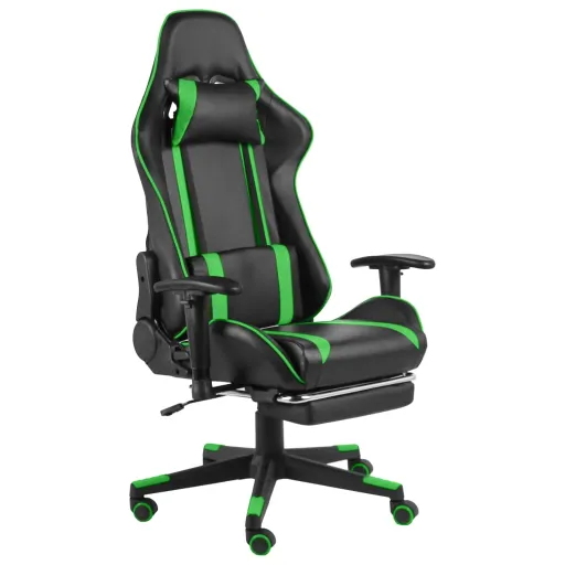 Cadeira de Gaming Giratória com Apoio de Pés PVC Verde