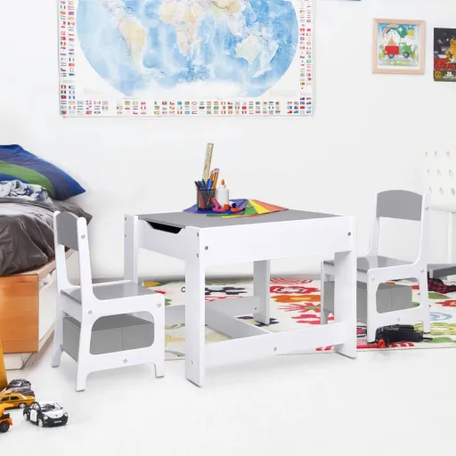 Mesa Infantil com Duas Cadeiras MDF Branco