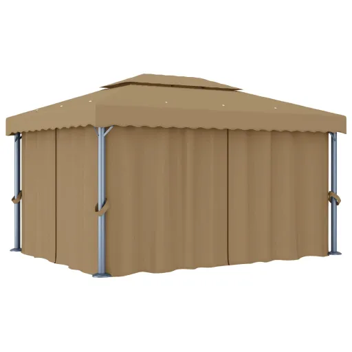 Gazebo com Cortina 4x3 m Alumínio Cinzento-Acastanhado