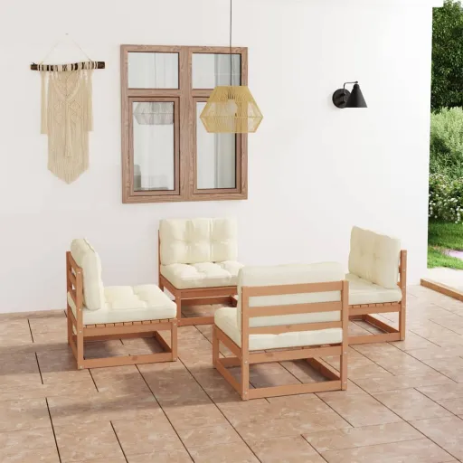 Conjunto Lounge de Jardim com Almofadões Pinho Maciço (4 pcs)