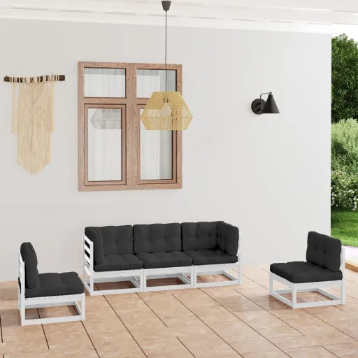 Conjunto Lounge de Jardim c/ Almofadões Pinho Maciço (5 pcs)