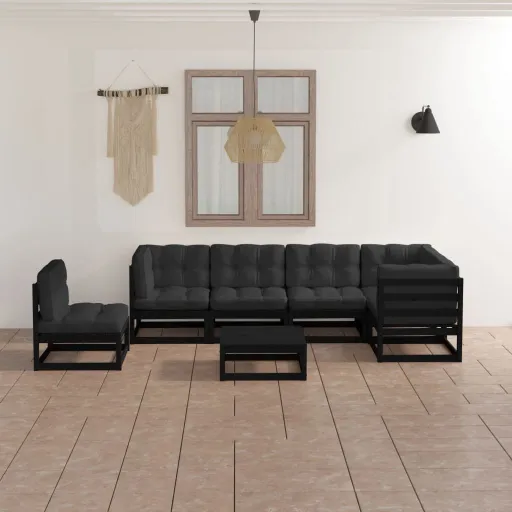 Conjunto Lounge de Jardim c/ Almofadões Pinho Maciço (7 pcs)