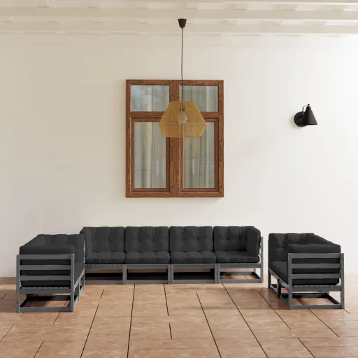 Conjunto Lounge de Jardim c/ Almofadões Pinho Maciço (8 pcs)