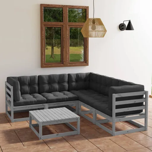 Conjunto Lounge de Jardim c/ Almofadões Pinho Maciço (6 pcs)