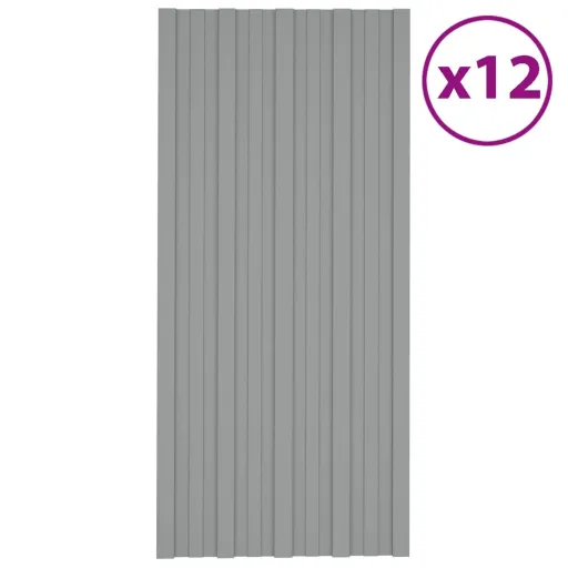 Painéis de Telhado   100x45 cm Aço Galvanizado Cinzento (12 pcs)