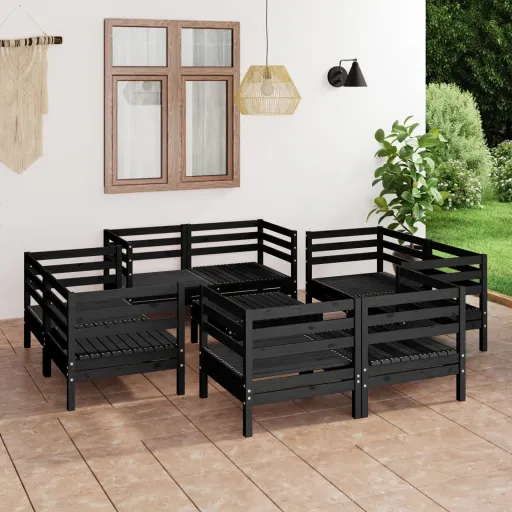 Conjunto Lounge de Jardim Pinho Maciço Preto (9 pcs)