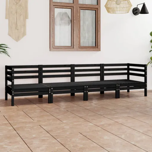 Conjunto Lounge de Jardim Pinho Maciço Preto (4 pcs)