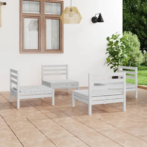 Conjunto Lounge de Jardim Pinho Maciço Branco (4 pcs)