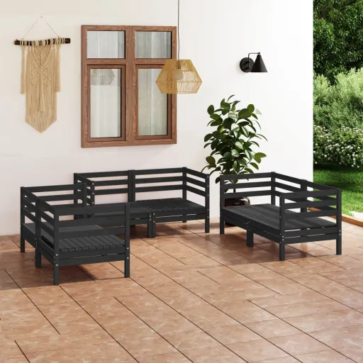 Conjunto Lounge de Jardim Pinho Maciço Preto (6 pcs)