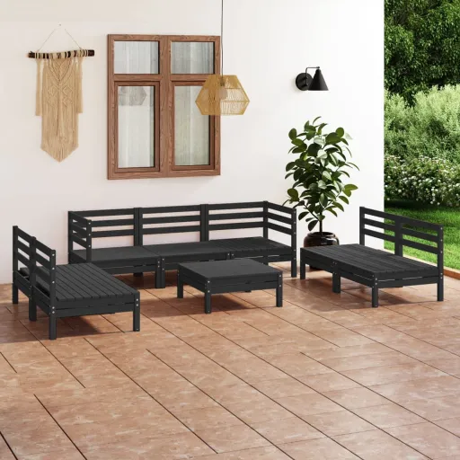 Conjunto Lounge de Jardim Pinho Maciço Preto (8 pcs)