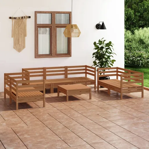 Conjunto Lounge de Jardim Pinho Maciço Castanho Mel (8 pcs)