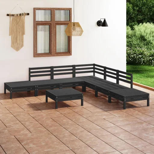 Conjunto Lounge de Jardim Pinho Maciço Preto (8 pcs)